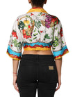 Multicolor Chili Silk Cropped Blouse Top