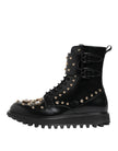 Black Studded Lace Up Mid Calf Boots Shoes