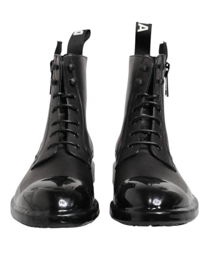 Brown Black Lace Up Mid Calf Men Boots Shoes