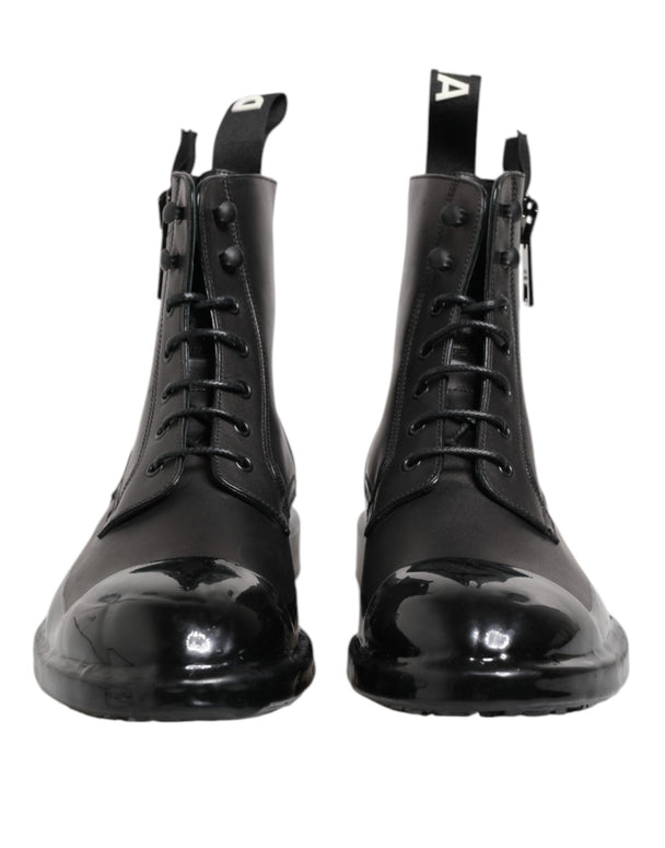 Brown Black Lace Up Mid Calf Men Boots Shoes