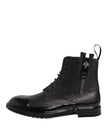Brown Black Lace Up Mid Calf Men Boots Shoes