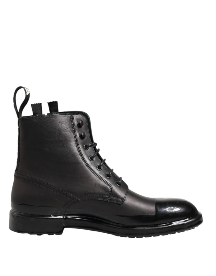 Brown Black Lace Up Mid Calf Men Boots Shoes