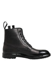 Brown Black Lace Up Mid Calf Men Boots Shoes