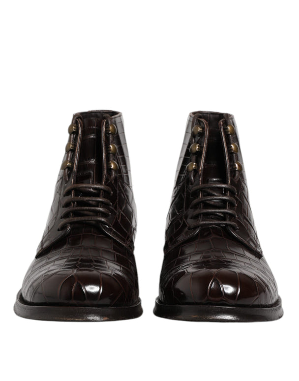 Dark Brown Leather Lace Up Short Boots Shoes
