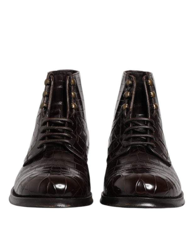 Dark Brown Leather Lace Up Short Boots Shoes