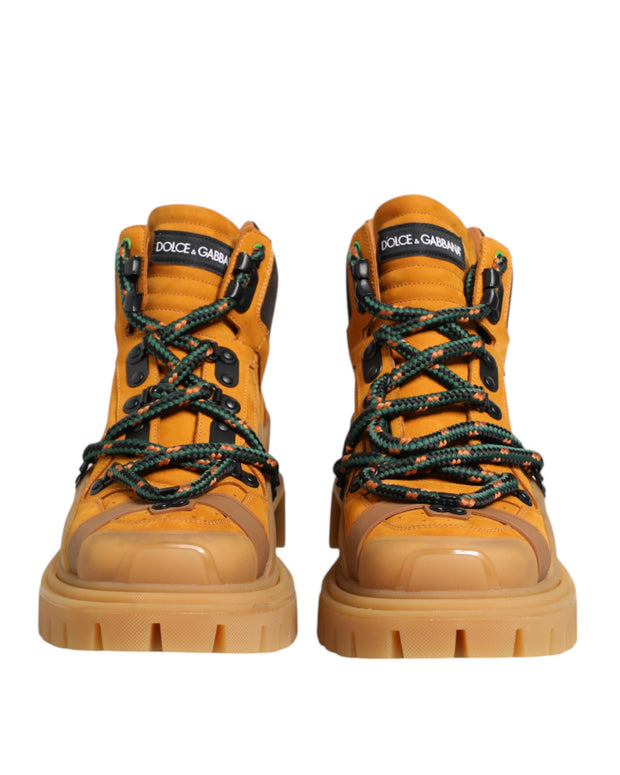 Orange Lace Up Trekking Ankle Boots Shoes