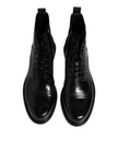 Black Leather Lace Up Mid Calf Boots Shoes