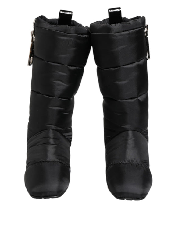 Black Padded Mid Calf Logo Heel Boots Shoes