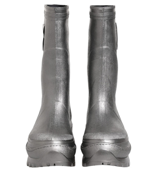 Metallic Silver Pull On Rain Boots Shoes