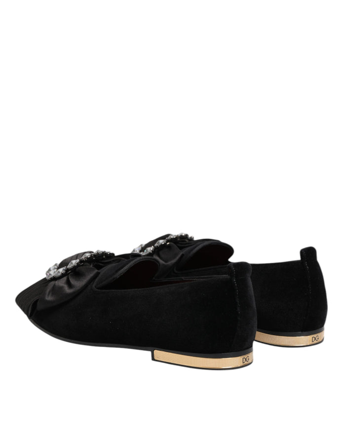 Black VATICANO Crystal Ribbon Slip On Shoes