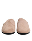 Beige Suede Leather Slides Flat Slipper Shoes