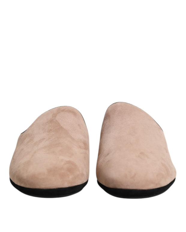 Beige Suede Leather Slides Flat Slipper Shoes