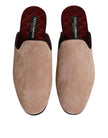 Beige Suede Leather Slides Flat Slipper Shoes