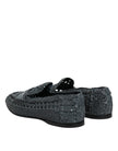 Blue Woven Raffia Slip On Loafers Shoes