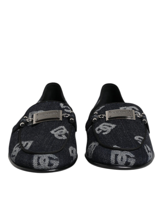 Blue Logo Cotton Loafers Formal Dress Shoes