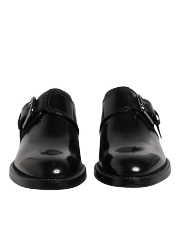 Black Leather Monk Strap Derby Formal Shoes