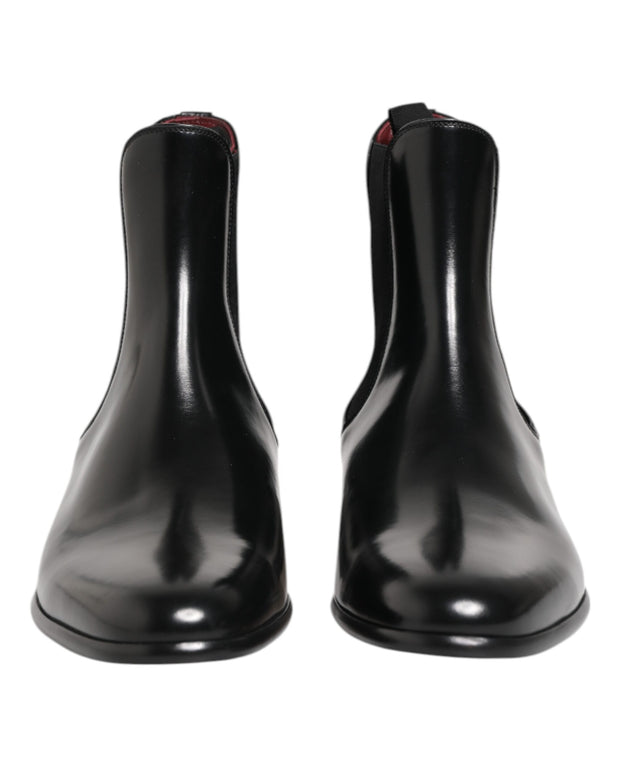 Black Chelsea Slip On Mid Calf Boots Shoes