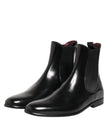Black Chelsea Slip On Mid Calf Boots Shoes