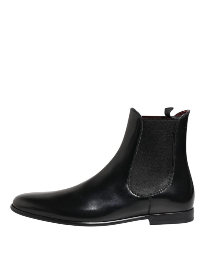 Black Chelsea Slip On Mid Calf Boots Shoes