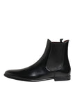 Black Chelsea Slip On Mid Calf Boots Shoes