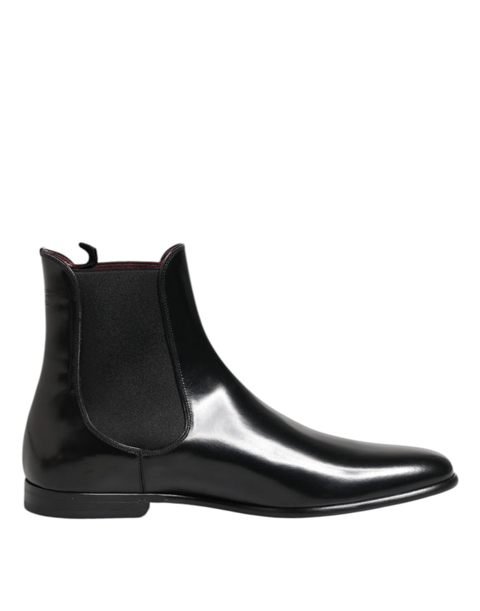 Black Chelsea Slip On Mid Calf Boots Shoes