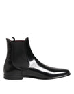 Black Chelsea Slip On Mid Calf Boots Shoes