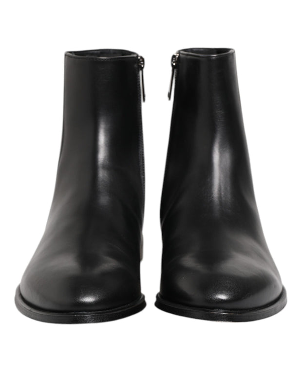Black Leather Mid Calf Men Boots Shoes