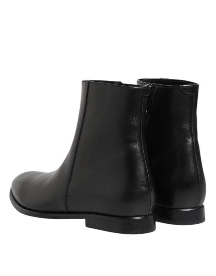 Black Leather Mid Calf Men Boots Shoes