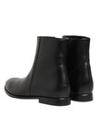 Black Leather Mid Calf Men Boots Shoes