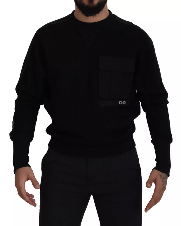 Black Cotton Crewneck Sweatshirt Sweater