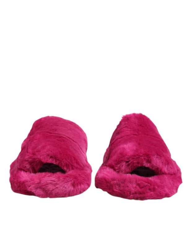 Pink Acrylic Faux Fur Mens Flats Sandals Shoes