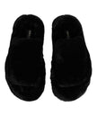 Black Faux Fur Flats Men Sandals Shoes