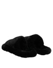 Black Faux Fur Flats Men Sandals Shoes