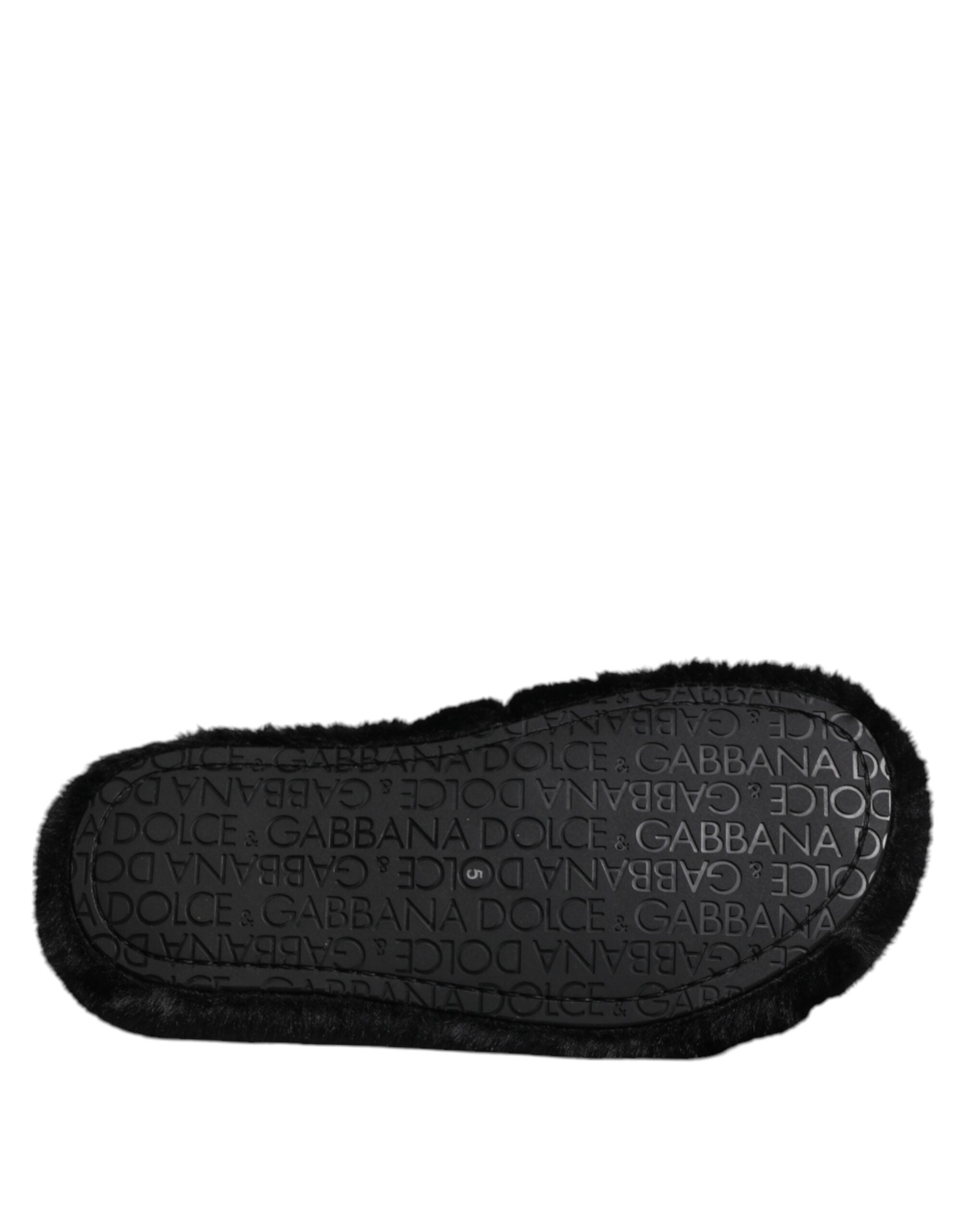 Black Faux Fur Flats Men Sandals Shoes