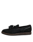 Black Suede Tassel Embellished Loafers Shoes