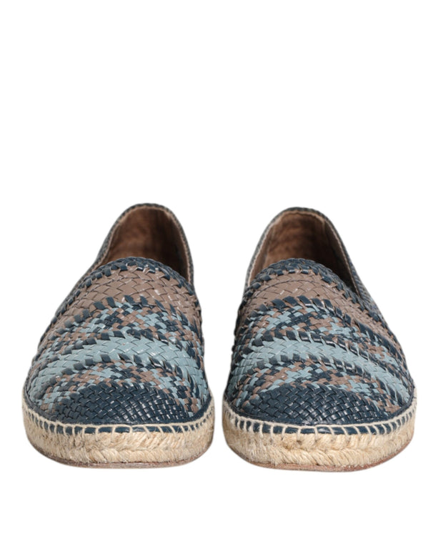 Blue Gray Woven Leather Buffalo Espadrille Shoes
