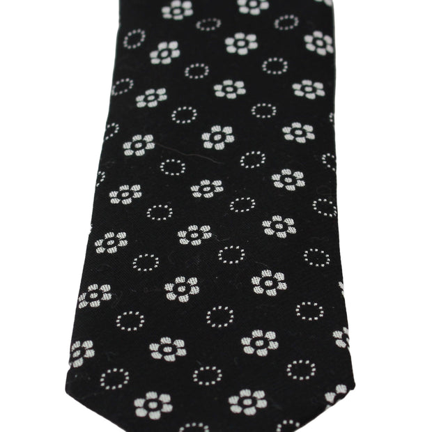 Elegant Black Floral Silk Necktie