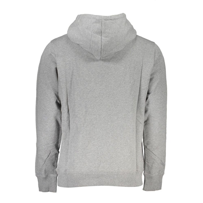 "Gray Cotton Men Sweater with Hood and Central Pocket"