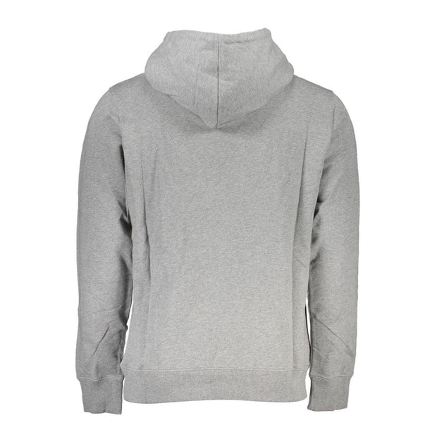 "Gray Cotton Men Sweater with Hood and Central Pocket"