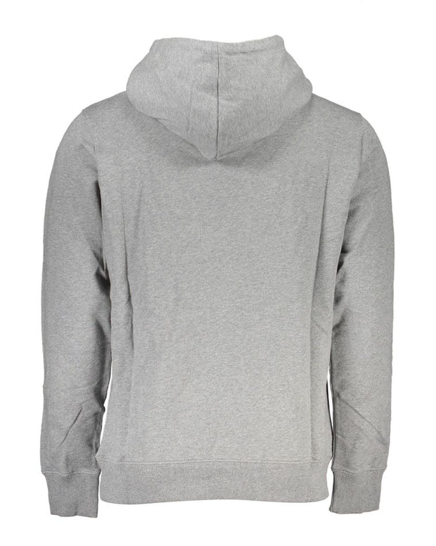 "Gray Cotton Men Sweater with Hood and Central Pocket"