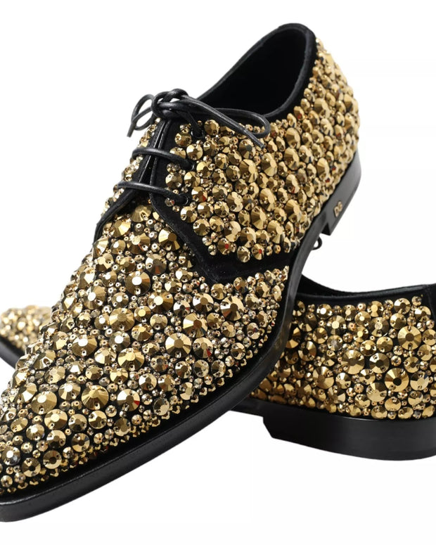 Black Gold Embellished Derby Shoes