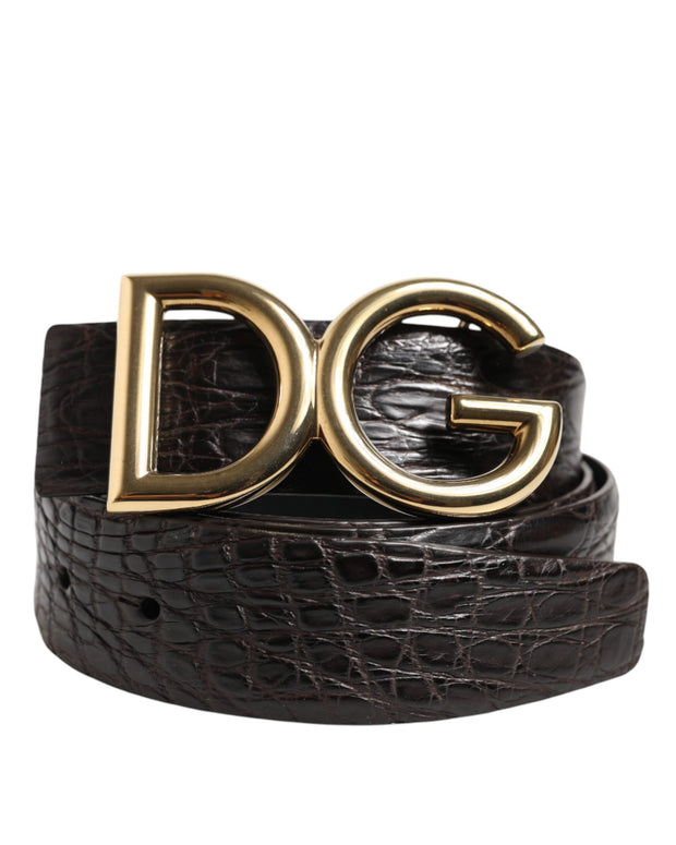 Black Exotic Leather DG Logo Buckle Belt