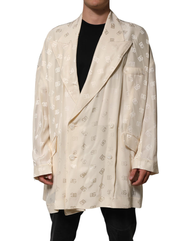 Beige Polyester Logo Monogram Coat Jacket