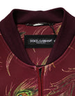 Maroon Peacock Feather Print Bomber Jacket
