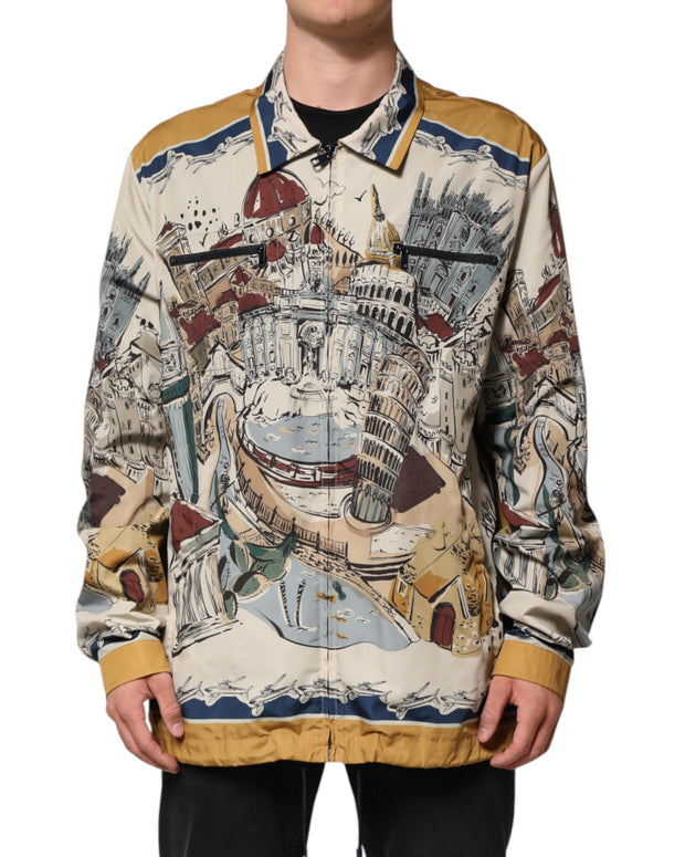 Multicolor Italian Motif Men Bomber Jacket