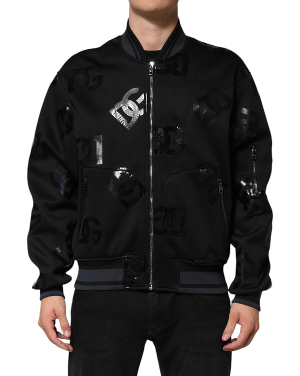 Black Wool Logo DG Mania Men Bomber Jacket