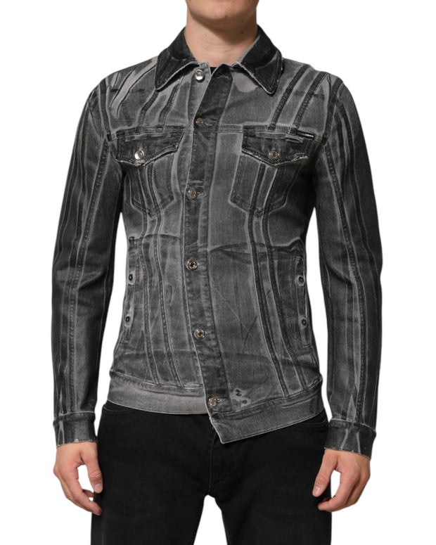 Gray Washed Cotton Stretch Denim Jacket
