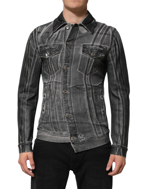 Gray Washed Cotton Stretch Denim Jacket