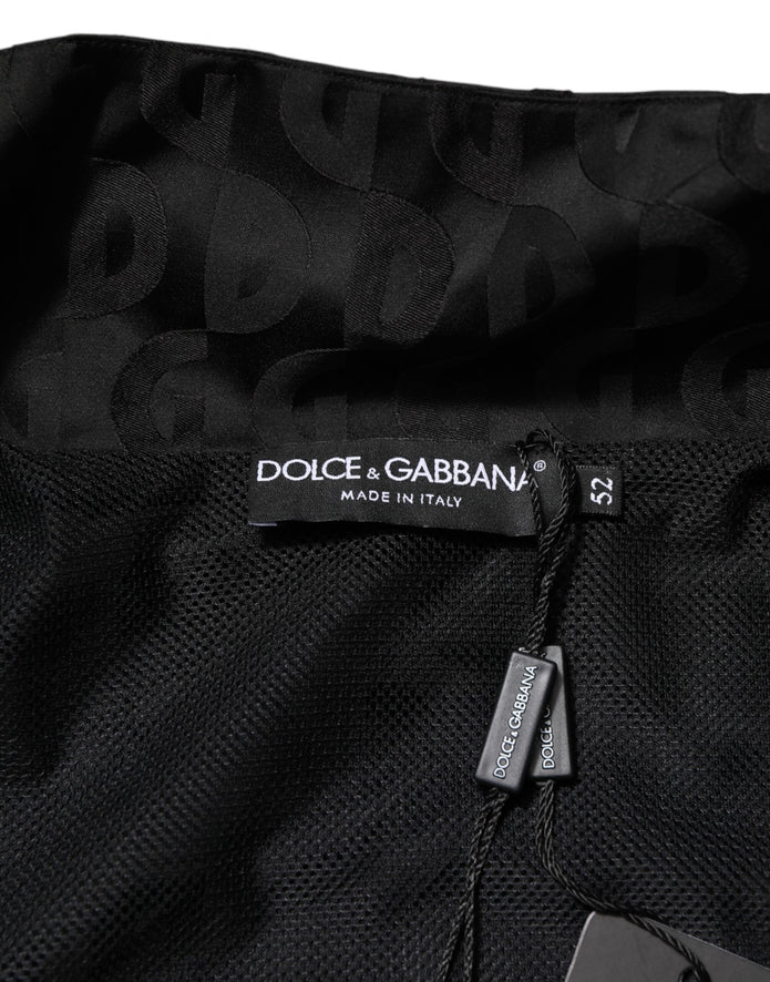 Black Jacquard Men Full Zip Bomber Sweater