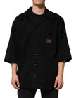 Black Short Sleeve Button Men Casual Shirt